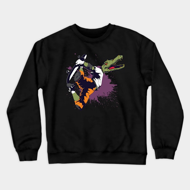 Skater Crocodile Skateboarder Crewneck Sweatshirt by Foxxy Merch